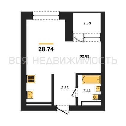 квартира-студия, 28,74кв.м. - изображение