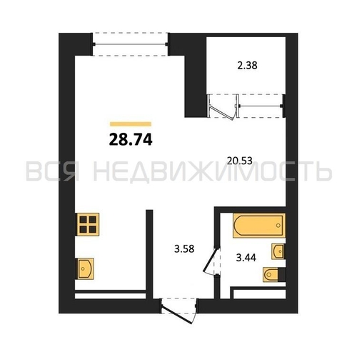 квартира-студия, 28,74кв.м. - изображение 0