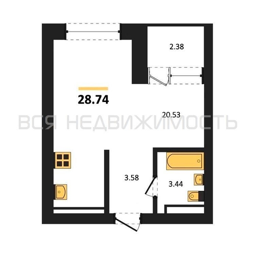 квартира-студия, 28,74кв.м. - изображение 0