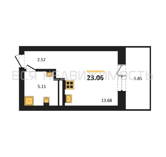 квартира-студия, 23,06кв.м. - изображение 0