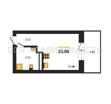 квартира-студия, 23,06кв.м. - изображение