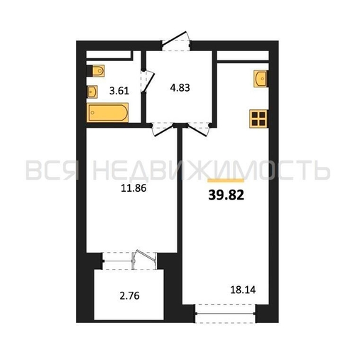 1-комнатная квартира, 39.82кв.м - изображение 0