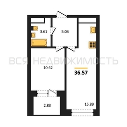 1-комнатная квартира, 36.57кв.м - изображение 1