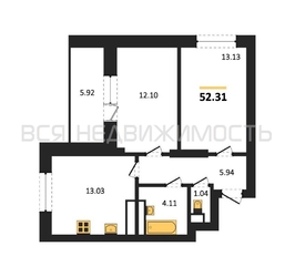 2-комнатная квартира, 52.31кв.м - изображение 1
