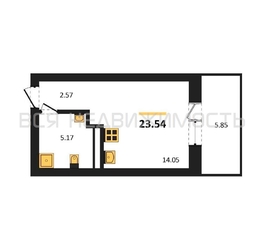 квартира-студия, 23,54кв.м. - изображение 1