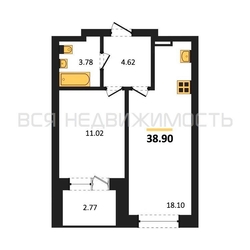1-комнатная квартира, 38.9кв.м 1-комнатная квартира, 38.9кв.м - изображение 1