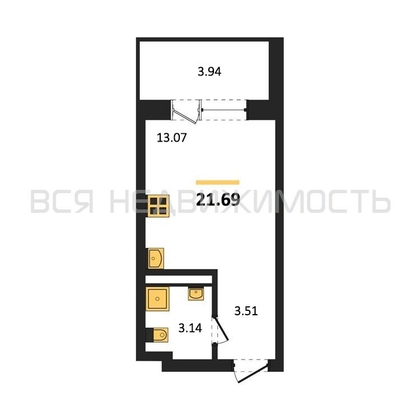 квартира-студия, 21,69кв.м. - изображение