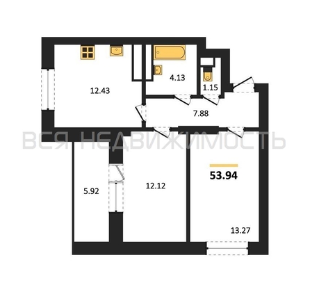 2-комнатная квартира, 53.94кв.м - изображение