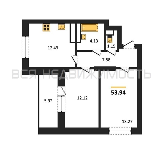 2-комнатная квартира, 53.94кв.м - изображение 0