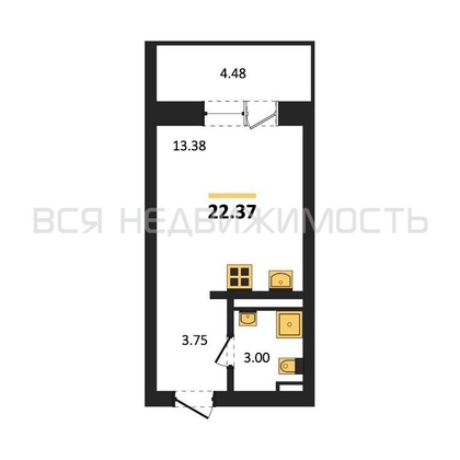 квартира-студия, 22,37кв.м. - изображение