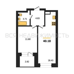 1-комнатная квартира, 40.18кв.м - изображение 1