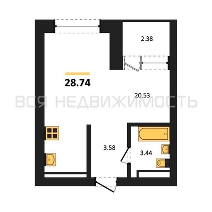 квартира-студия, 28,74кв.м. - изображение