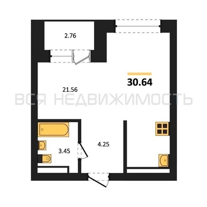 квартира-студия, 30,64кв.м. - изображение