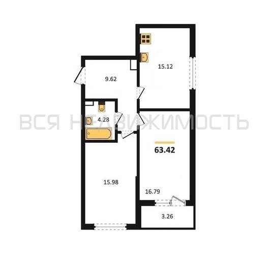 2-комнатная квартира, 63.65кв.м - изображение 0