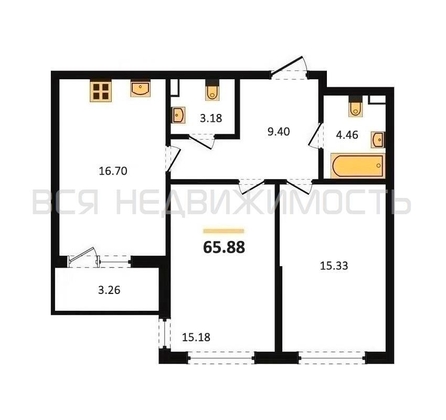 2-комнатная квартира, 66.25кв.м - изображение