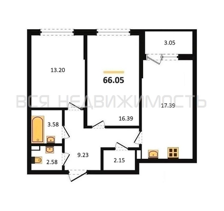 2-комнатная квартира, 66.93кв.м - изображение