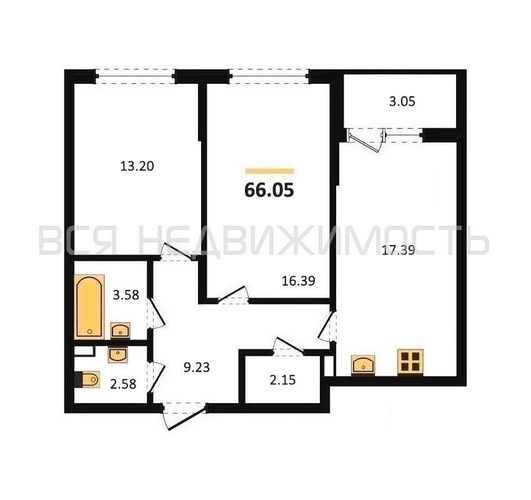 2-комнатная квартира, 66.93кв.м - изображение 0
