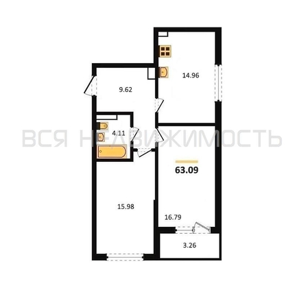 2-комнатная квартира, 63.2кв.м - изображение