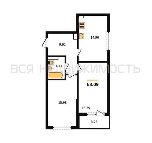 2-комнатная квартира, 63.2кв.м - изображение 0