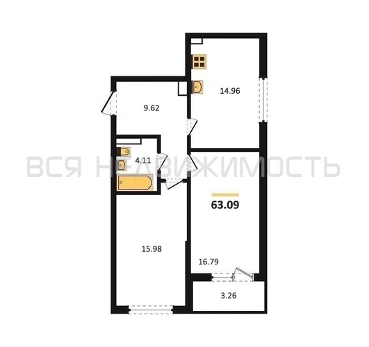 2-комнатная квартира, 63.2кв.м - изображение 0