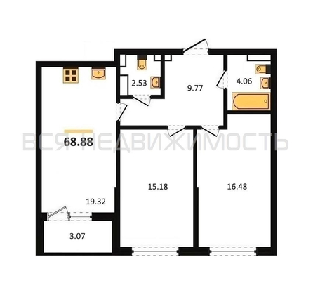2-комнатная квартира, 69.6кв.м - изображение