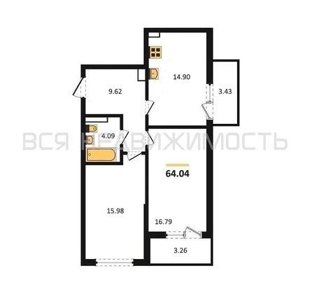 2-комнатная квартира, 64.21кв.м - изображение
