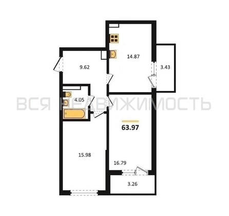 2-комнатная квартира, 64.15кв.м - изображение
