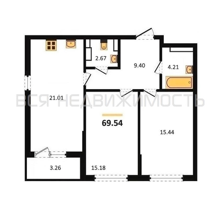 2-комнатная квартира, 69.99кв.м - изображение