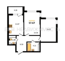 2-комнатная квартира, 57.77кв.м - изображение 1