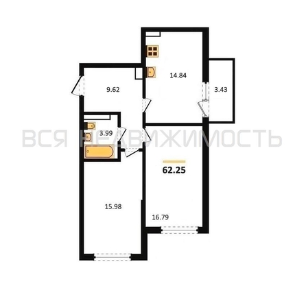 2-комнатная квартира, 62.34кв.м - изображение
