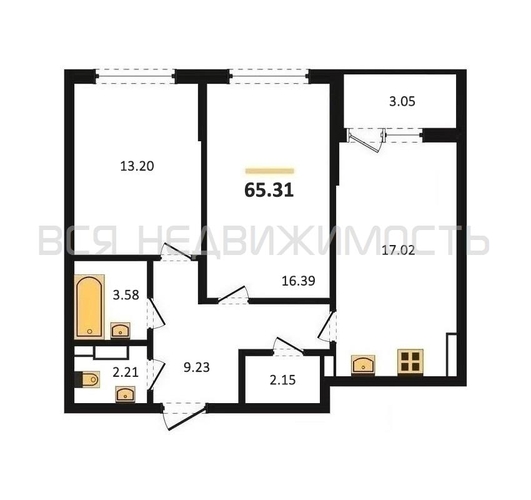 2-комнатная квартира, 66.57кв.м - изображение 0