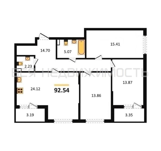 3-комнатная квартира, 92.54кв.м - изображение 0