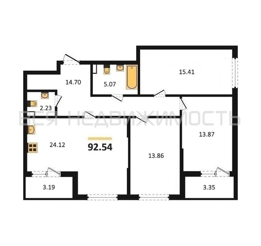 3-комнатная квартира, 92.54кв.м - изображение 0