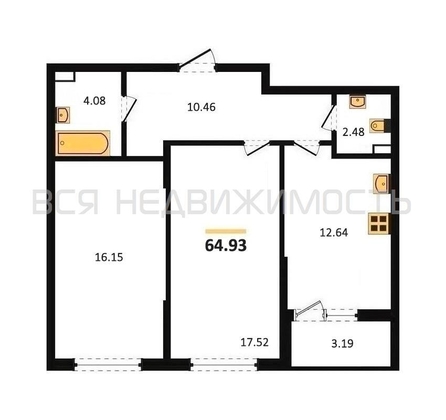 2-комнатная квартира, 64.93кв.м - изображение