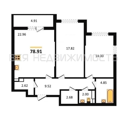 2-комнатная квартира, 78.91кв.м - изображение