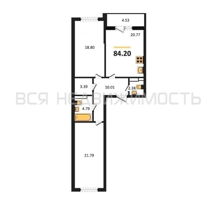 2-комнатная квартира, 84.2кв.м - изображение