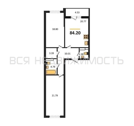 2-комнатная квартира, 84.2кв.м - изображение