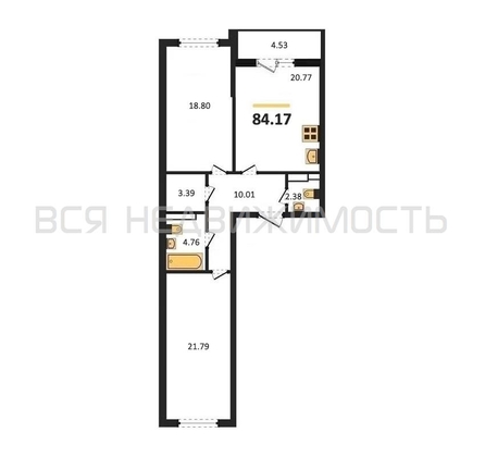 2-комнатная квартира, 84.17кв.м - изображение