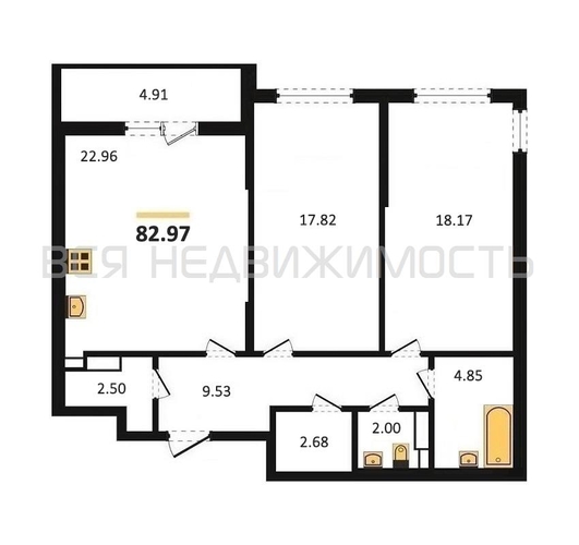 2-комнатная квартира, 82.97кв.м - изображение 0