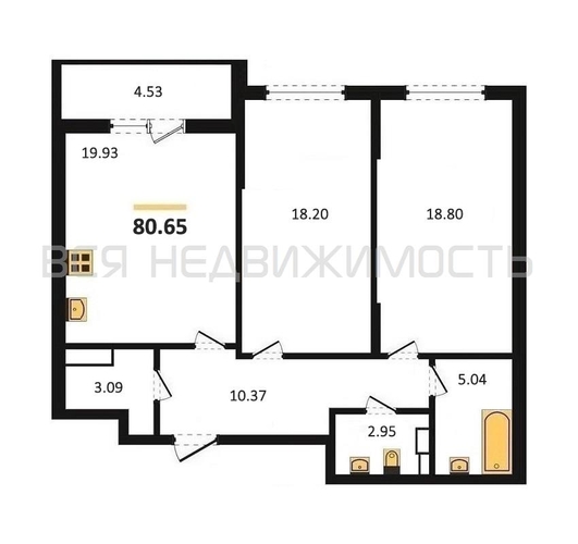 2-комнатная квартира, 80.65кв.м - изображение 0