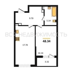 1-комнатная квартира, 48.34кв.м - изображение 1