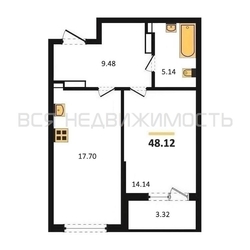 1-комнатная квартира, 48.12кв.м - изображение 1