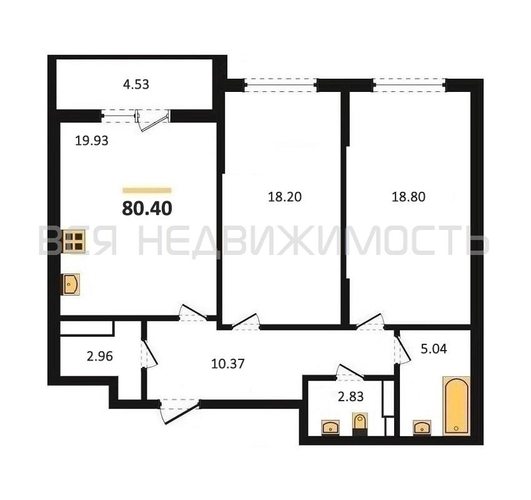 2-комнатная квартира, 80.4кв.м - изображение 0