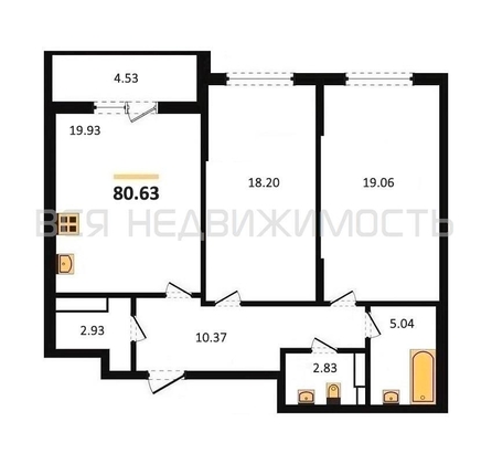 2-комнатная квартира, 80.63кв.м - изображение