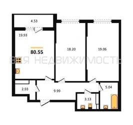 2-комнатная квартира, 80.55кв.м 2-комнатная квартира, 80.55кв.м - изображение 1
