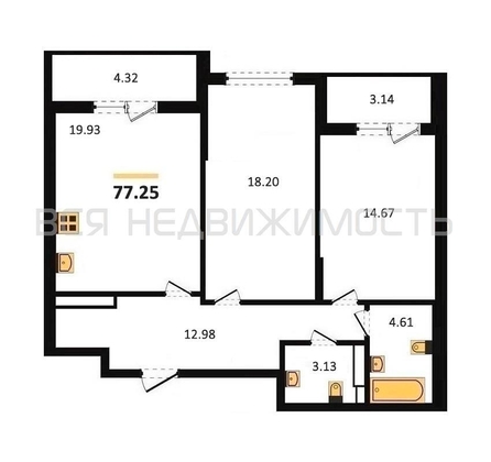 2-комнатная квартира, 77.25кв.м - изображение