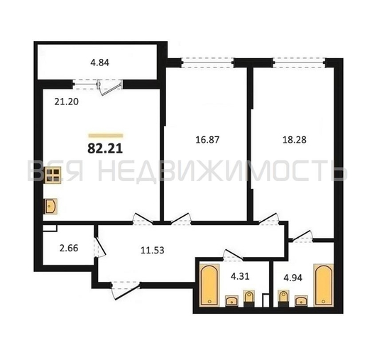 2-комнатная квартира, 82.21кв.м - изображение 0