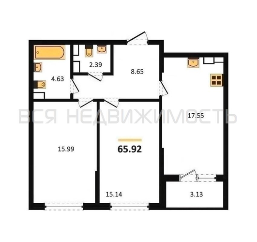 2-комнатная квартира, 65.92кв.м - изображение 0