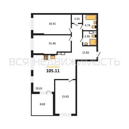 3-комнатная квартира, 105.11кв.м - изображение