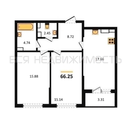 2-комнатная квартира, 66.25кв.м - изображение 1